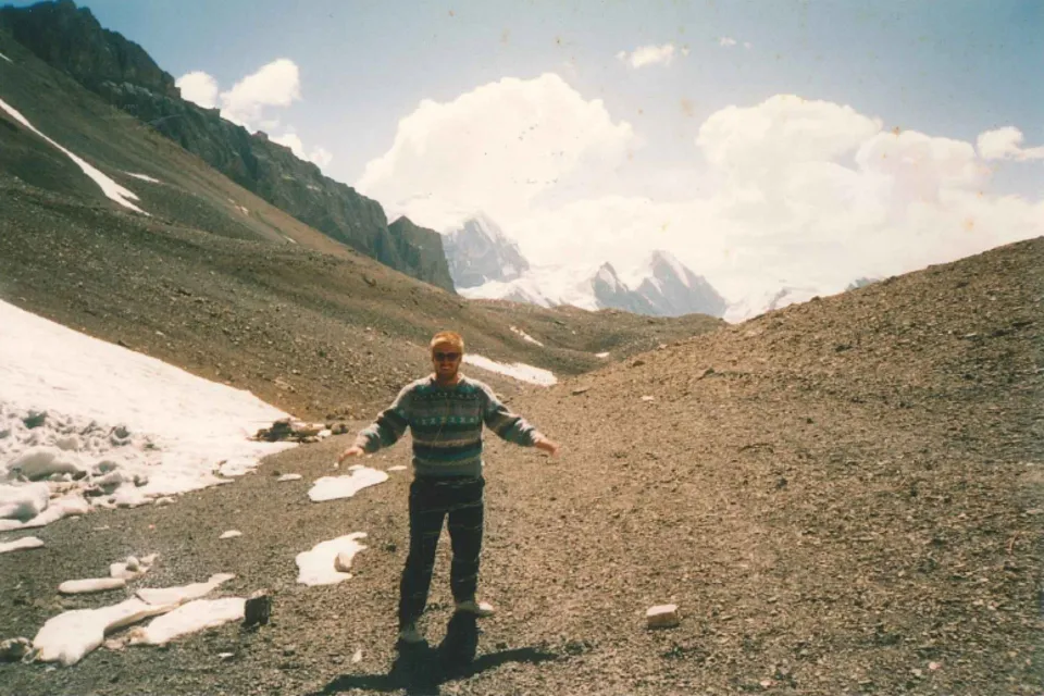 Brett hiking in the mountains in 1987