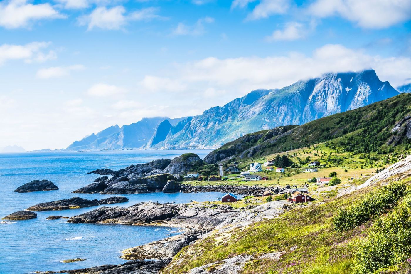 Wonderful view of Nesland's Village in Lofoten Norway