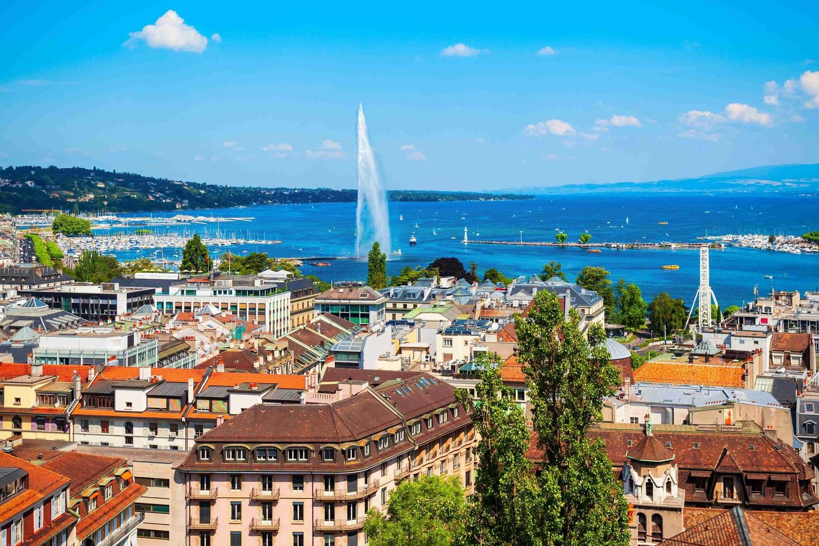 1 Geneva aerial panoramic view. Geneva or Geneve