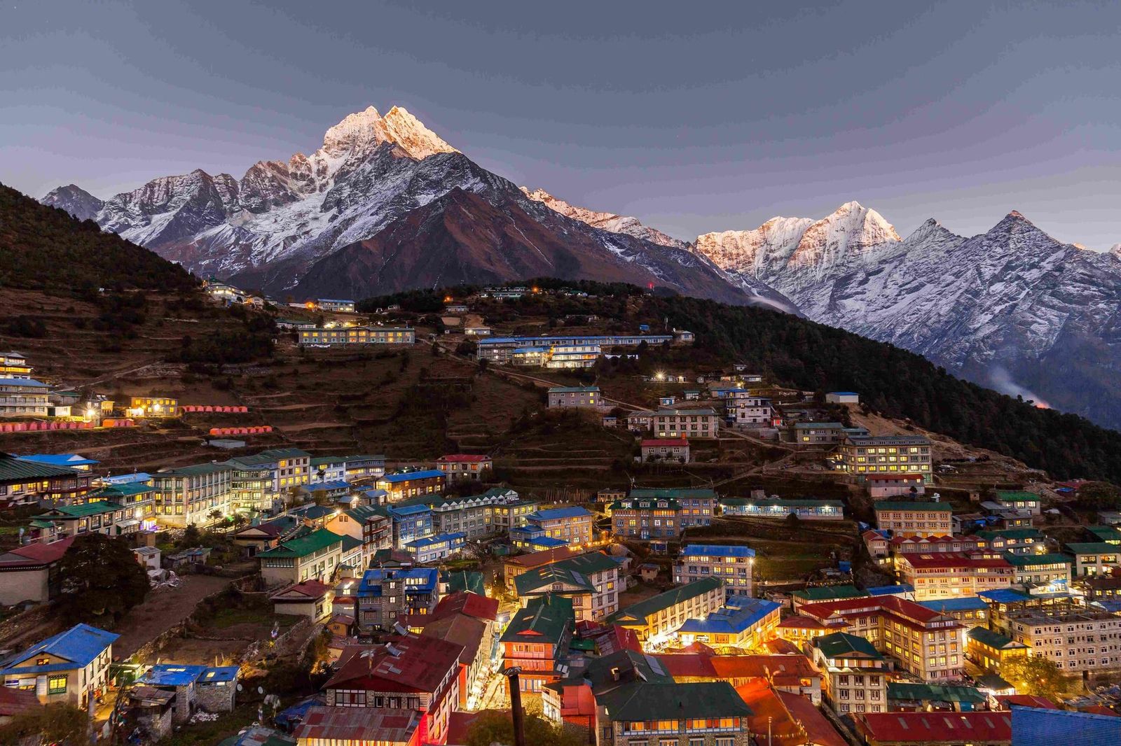Namche Baazar at night from hotel
