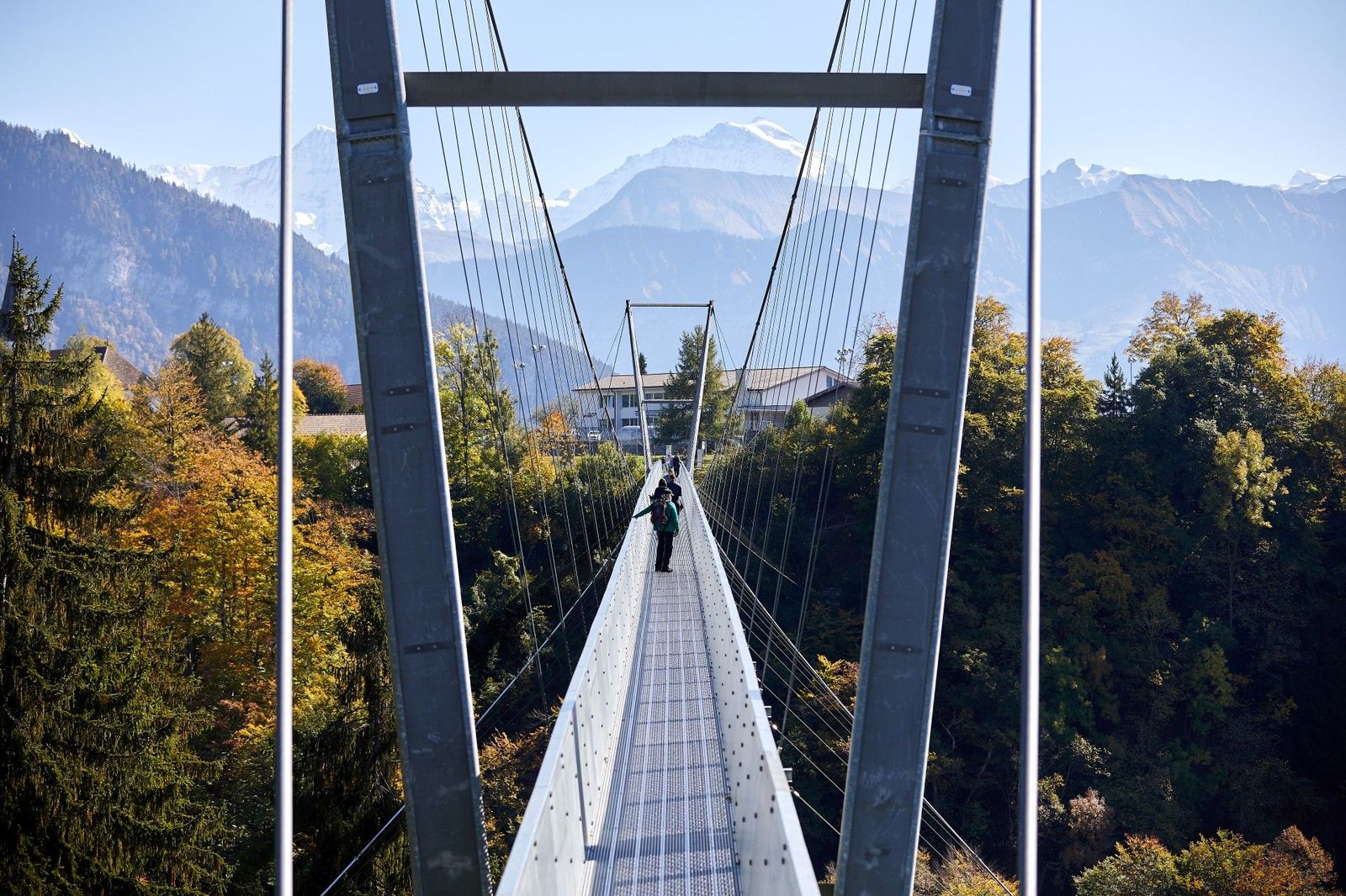 Symmetrical view looking down the metal deck of the Sigriswil Panorama Bridge - supplied by Eurotrek