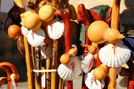 Collection-of-Pilgrim's-Staffs-with-Scallop-Camino-Shells