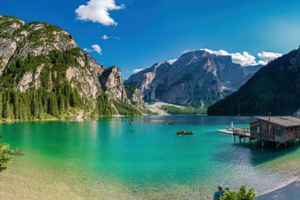 View of Pragser Wildsee lake with Dolomites