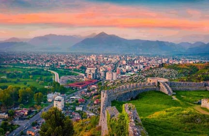 view of Rozafa Castle. Incredible spring cityscape of Shkoder town Albania SMALL