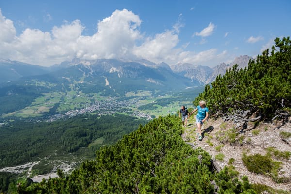 Hikers at Mt Helm Elmo Versciaco Sesto Dolomites