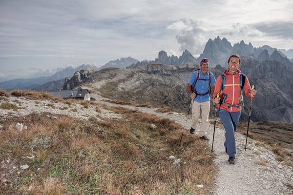 Hikers at Three Peaks Tre Cime di Lavaredo Drei Zinnen Dolomites Italy supplied FA