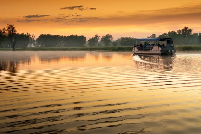 Boat tour on the Yellow Water Billabong in Kakadu National Park, Northern Territory, Australia