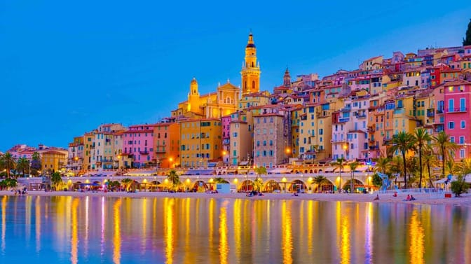 View on the old part of Menton, Provence-Alpes-Cote d'Azur, France Europe during a summer evening. Menton French riviera small