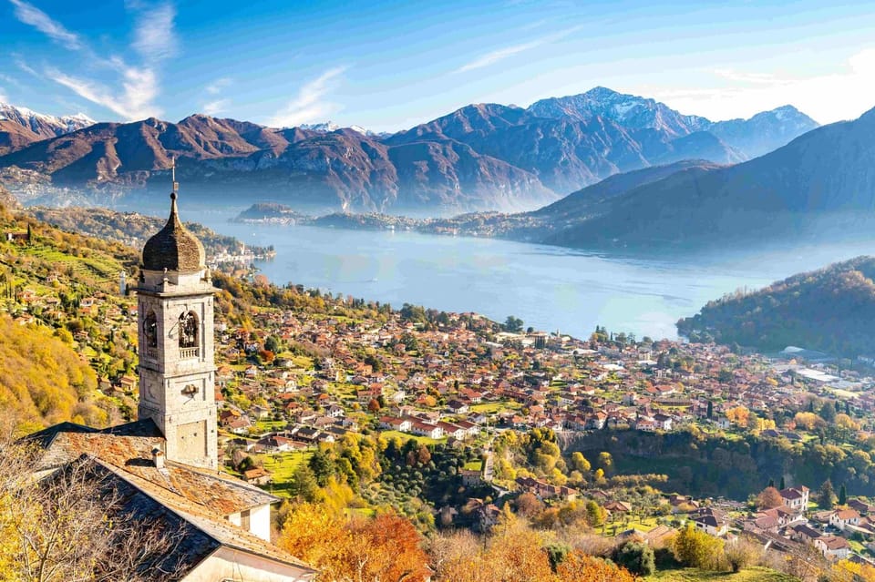 Lake Como Ossuccio Bellagio, Church of the Madonna del Socco, in autumn.