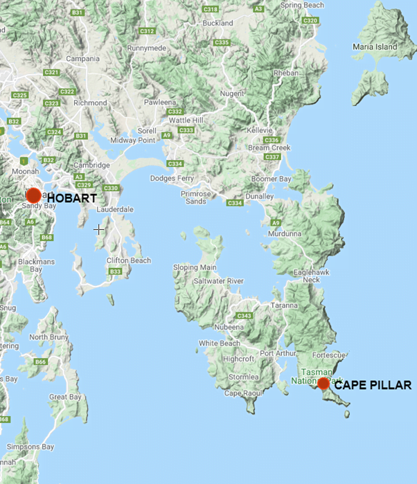 Cape Pillar location Tasman Peninsula