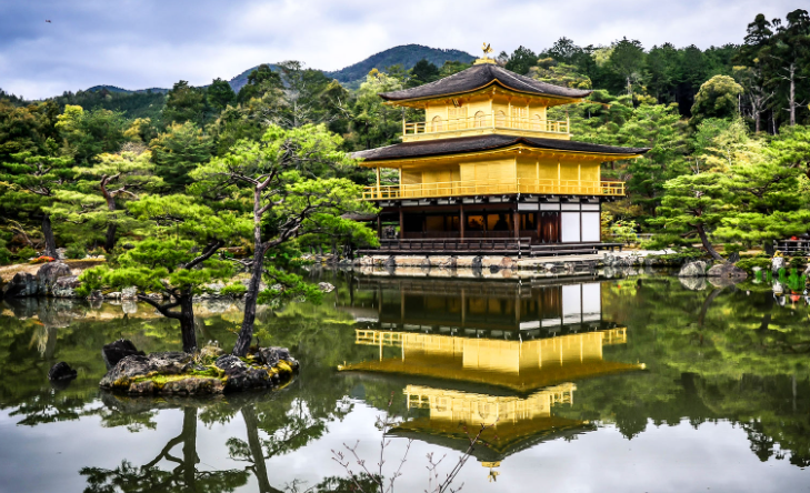 Iconic Golden Temple in Kyoto. The walk starts in Kyoto near the Gion