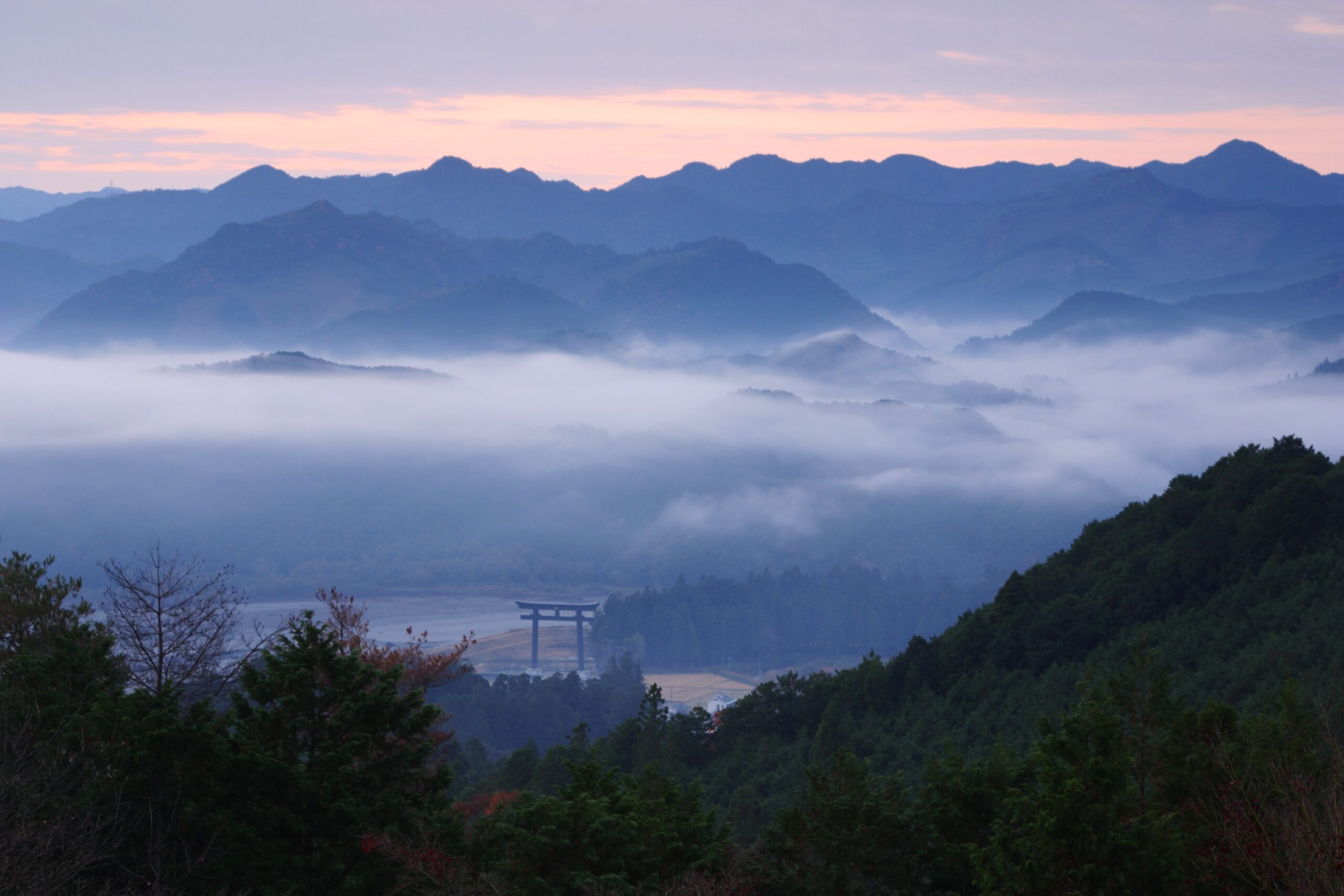 Walking the Kumano Kodo - views over Hongu